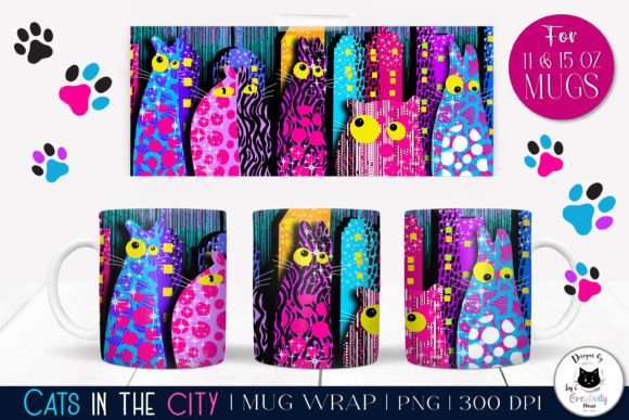Funny Cat Mug Wrap: Cute Animal PNG Design