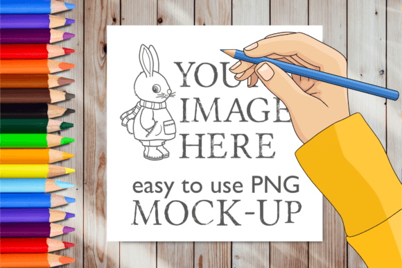 Square Coloring Book Page Mockup Crayons
